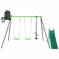 Lifespan Kids Hurley 2 Metal Swing Set With Slippery Slide And Hoop
